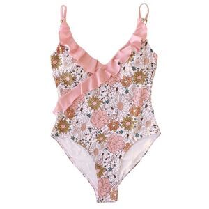 NWT Caden Lane Women's Ruffled One Piece Swimsuit Boho Floral Size L
